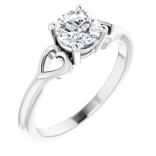Sterling Silver Solitaire Heart 4-Prong Ring with Round Brilliant Cut DNA Gemstone