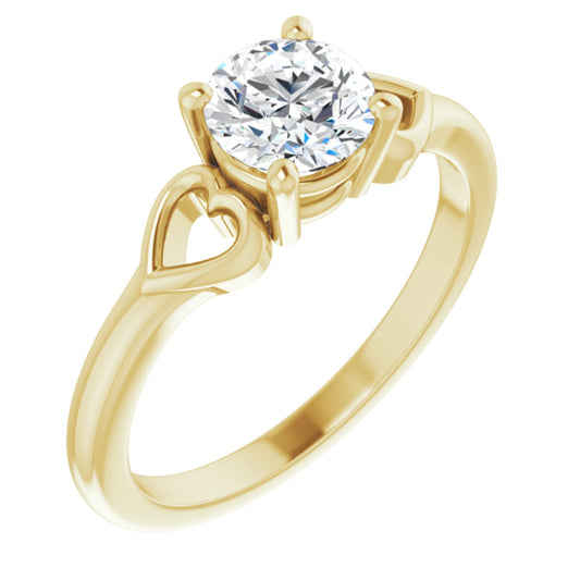 14k Yellow Gold Solitaire Heart 4-Prong Ring with Round Brilliant Cut DNA Gemstone
