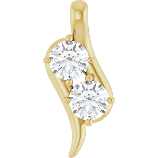14k Yellow Gold 2 Stone Pendant with Round Brilliant Cut DNA Gemstones