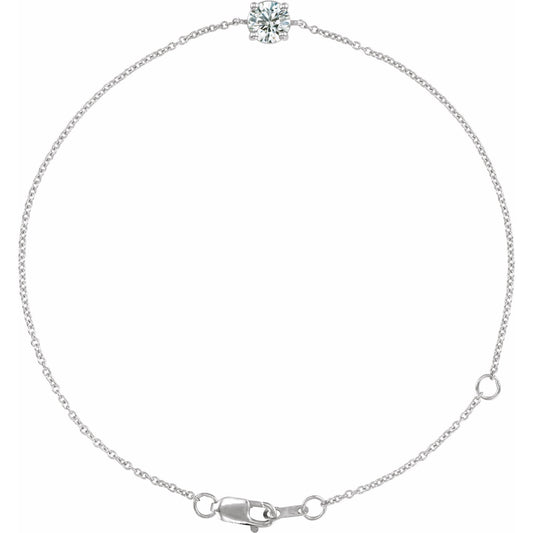 14k White Gold Solitaire 4-Prong Bracelet with Round Brilliant Cut DNA Gemstone