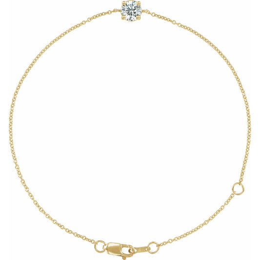 14k Yellow Gold Solitaire 4-Prong Bracelet with Round Brilliant Cut DNA Gemstone