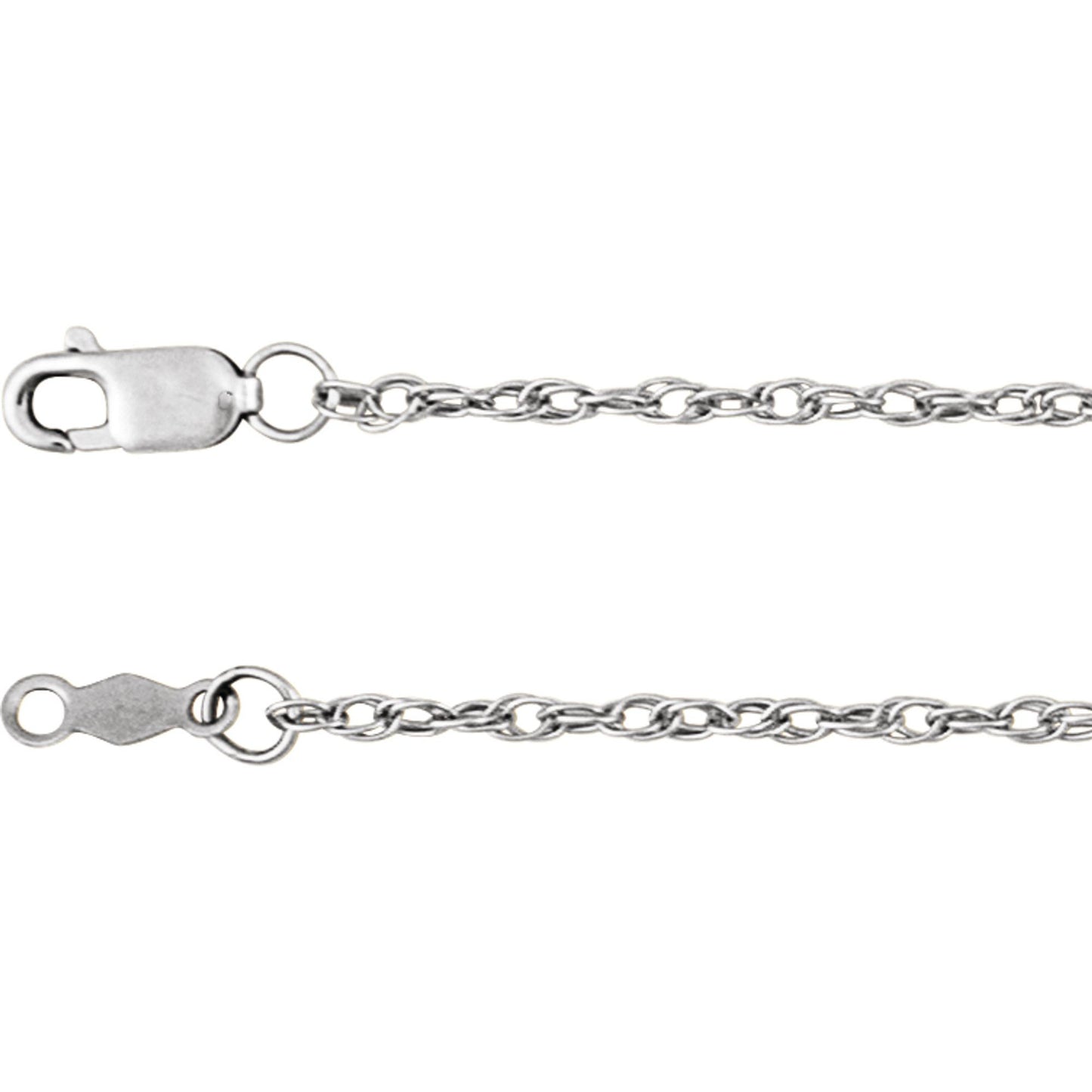 Polished Rope Chain Necklace in Sterling Silver, 14k Yellow Gold, 14k White Gold