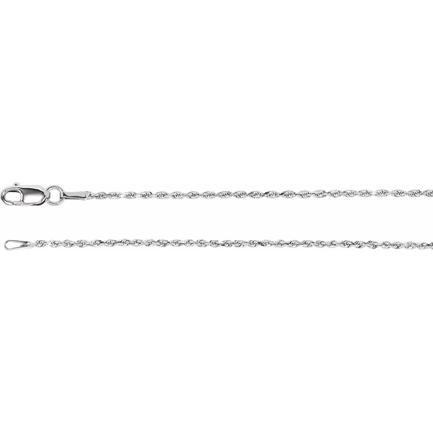 Diamond-Cut 1.3mm Rope Chain Necklace in Sterling Silver, 14k Yellow Gold, or 14k White Gold