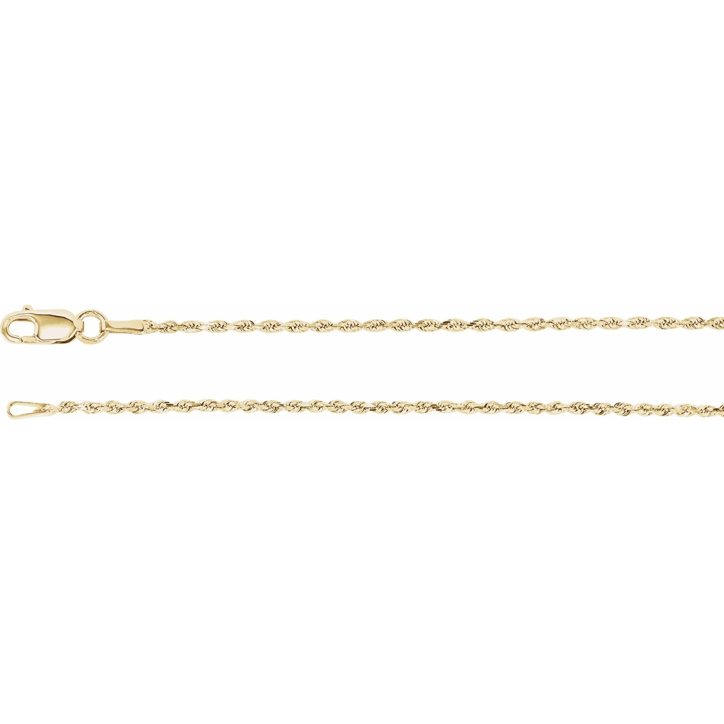 Diamond-Cut 1.3mm Rope Chain Necklace in Sterling Silver, 14k Yellow Gold, or 14k White Gold