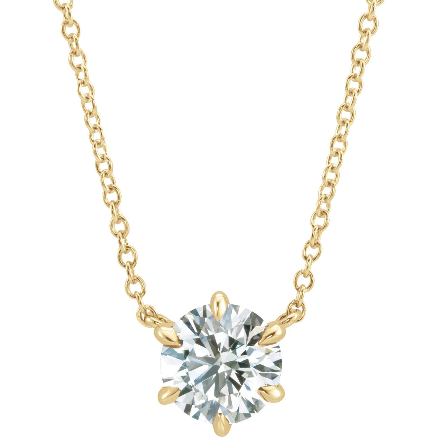 14k Yellow Gold Solitaire Claw 6-Prong Necklace with Round Brilliant Cut DNA Gemstone