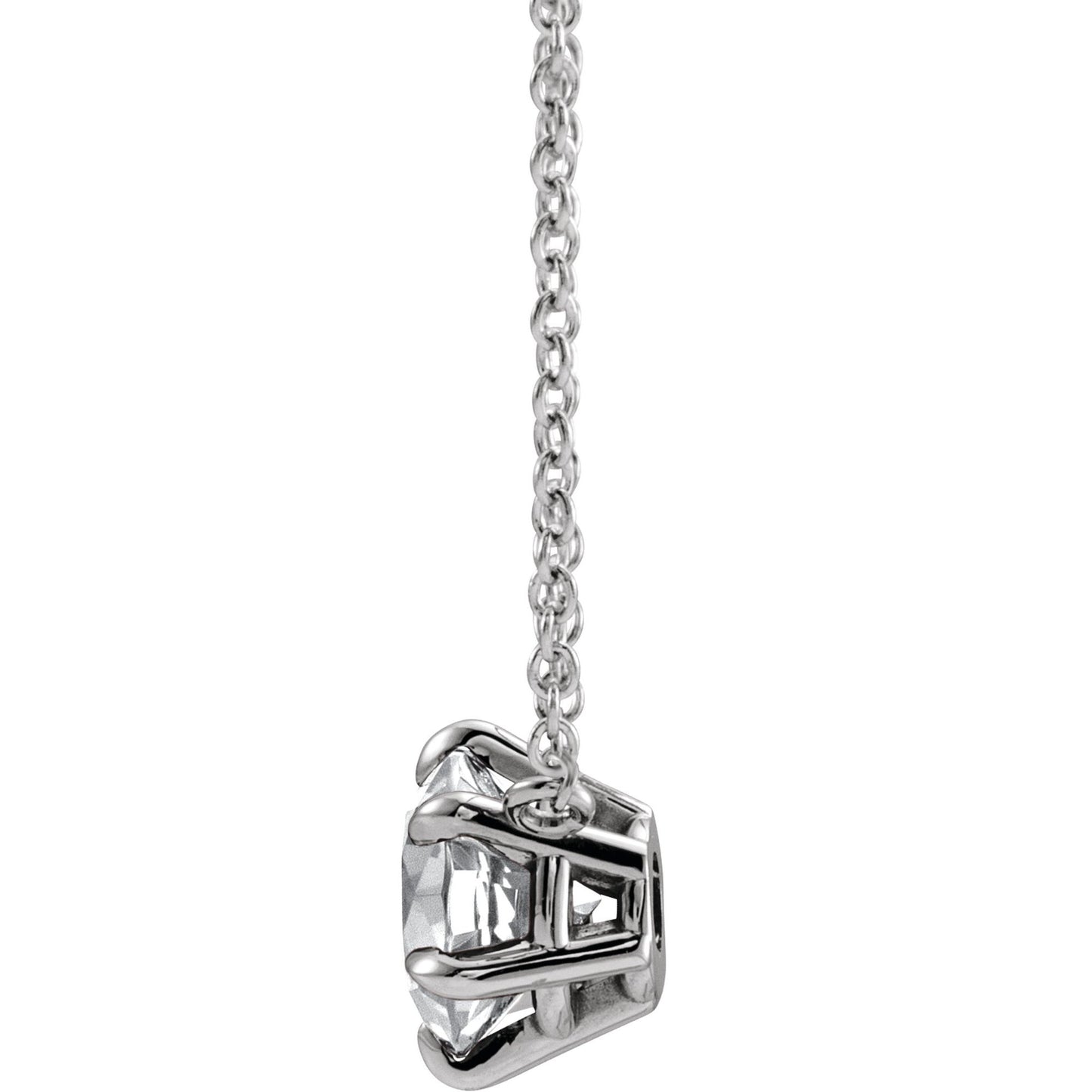 14k White Gold Solitaire Claw 6-Prong Necklace with Round Brilliant Cut DNA Gemstone