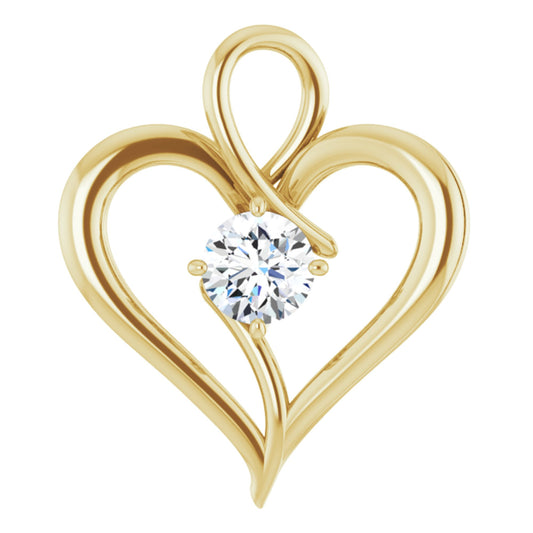 14k Yellow Gold Heart Pendant with Round Brilliant Cut DNA Gemstone
