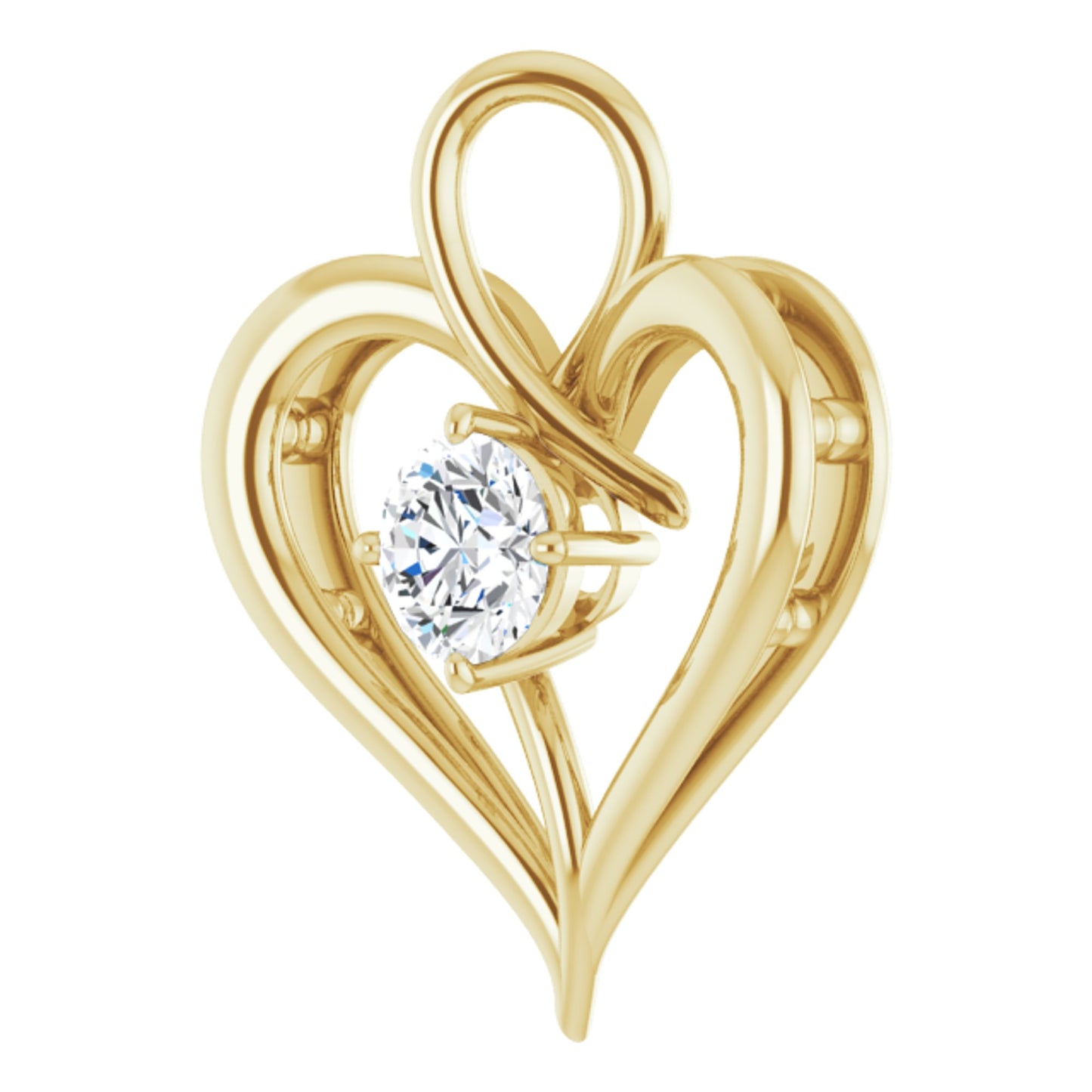 14k Yellow Gold Heart Pendant with Round Brilliant Cut DNA Gemstone