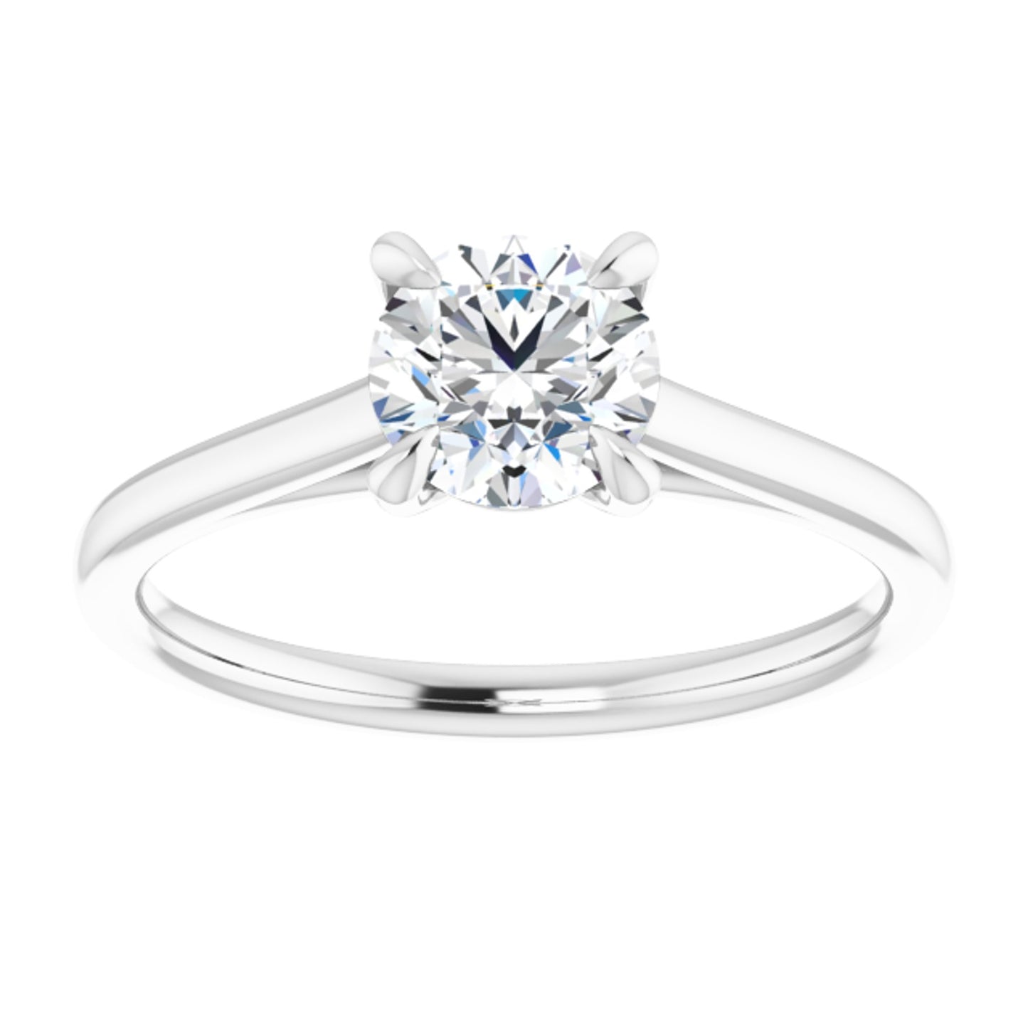 Platinum Solitaire Claw 4-Prong Tapered Sides Ring with Round Brilliant Cut DNA Gemstone