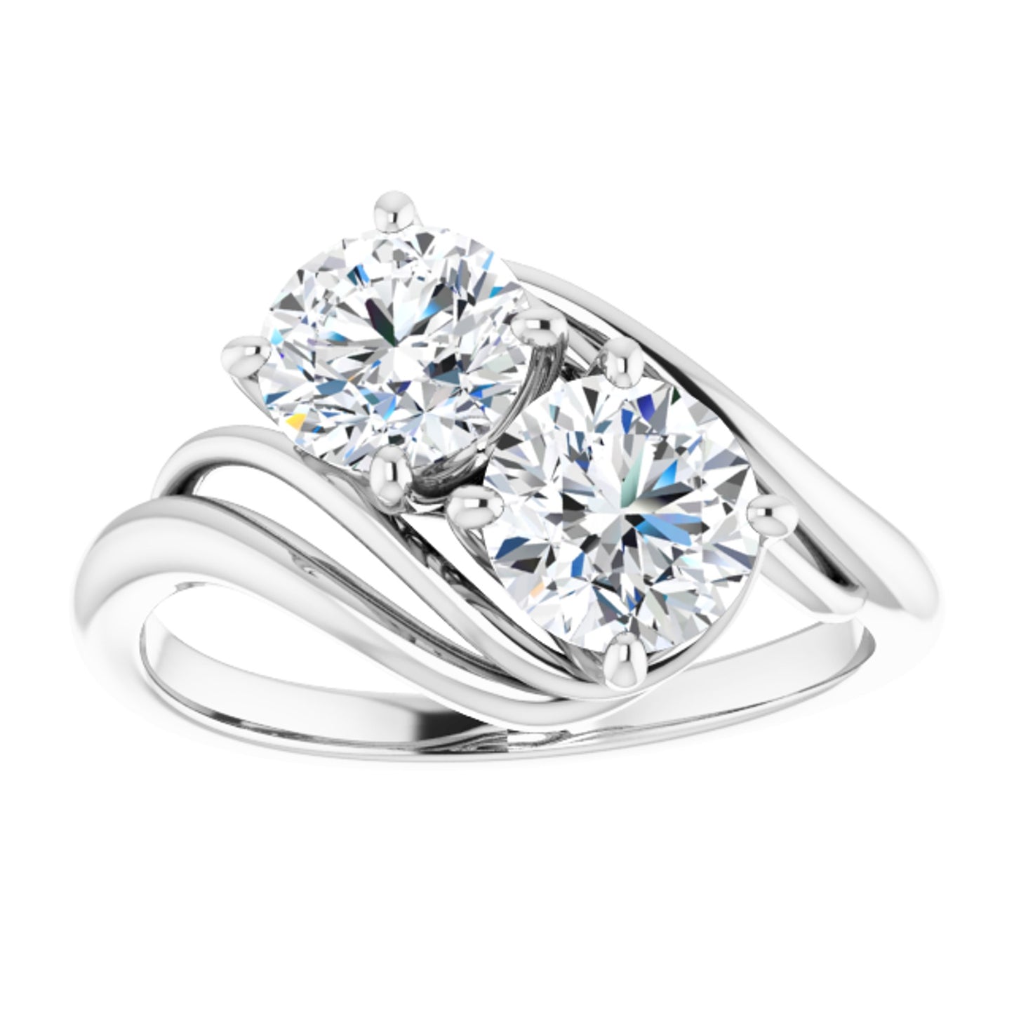 Sterling Silver 2 Stone Ring with Round Brilliant Cut DNA Gemstones