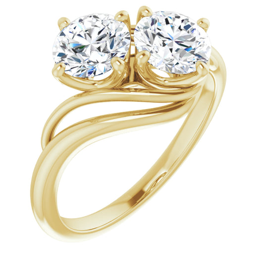 14k Yellow Gold 2 Stone Ring with Round Brilliant Cut DNA Gemstones