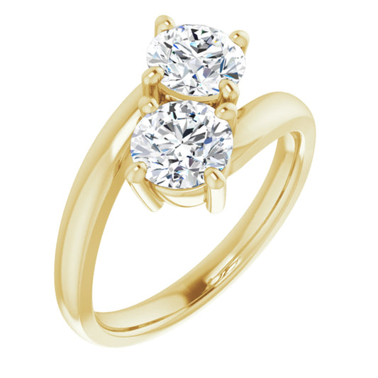 14k Yellow Gold Simple 2 Stone Ring with Round Brilliant Cut DNA Gemstones