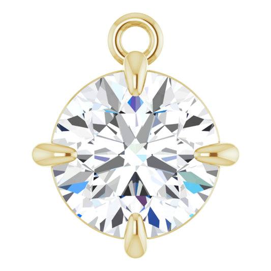 14k Yellow Gold Claw 4-Prong Dangle Charm with Round Brilliant Cut DNA Gemstone
