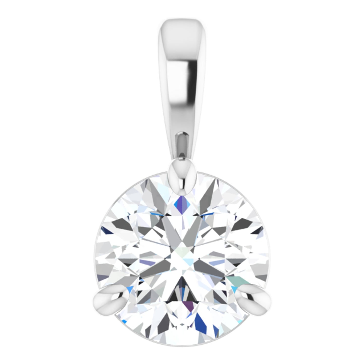 14k White Gold Claw 3-Prong Pendant with Round Brilliant Cut DNA Gemstone