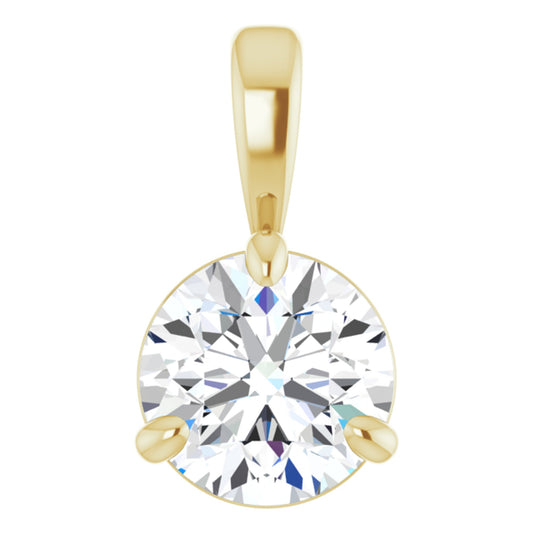 14k Yellow Gold Claw 3-Prong Pendant with Round Brilliant Cut DNA Gemstone