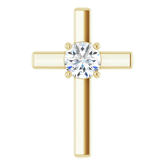 14k Yellow Gold Cross Pendant with Round Brilliant Cut DNA Gemstone