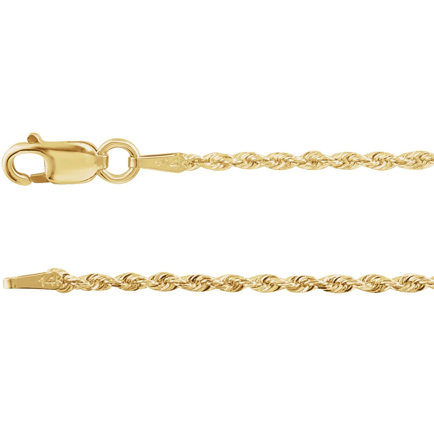 Diamond-Cut 1.3mm Rope Chain Necklace in Sterling Silver, 14k Yellow Gold, or 14k White Gold