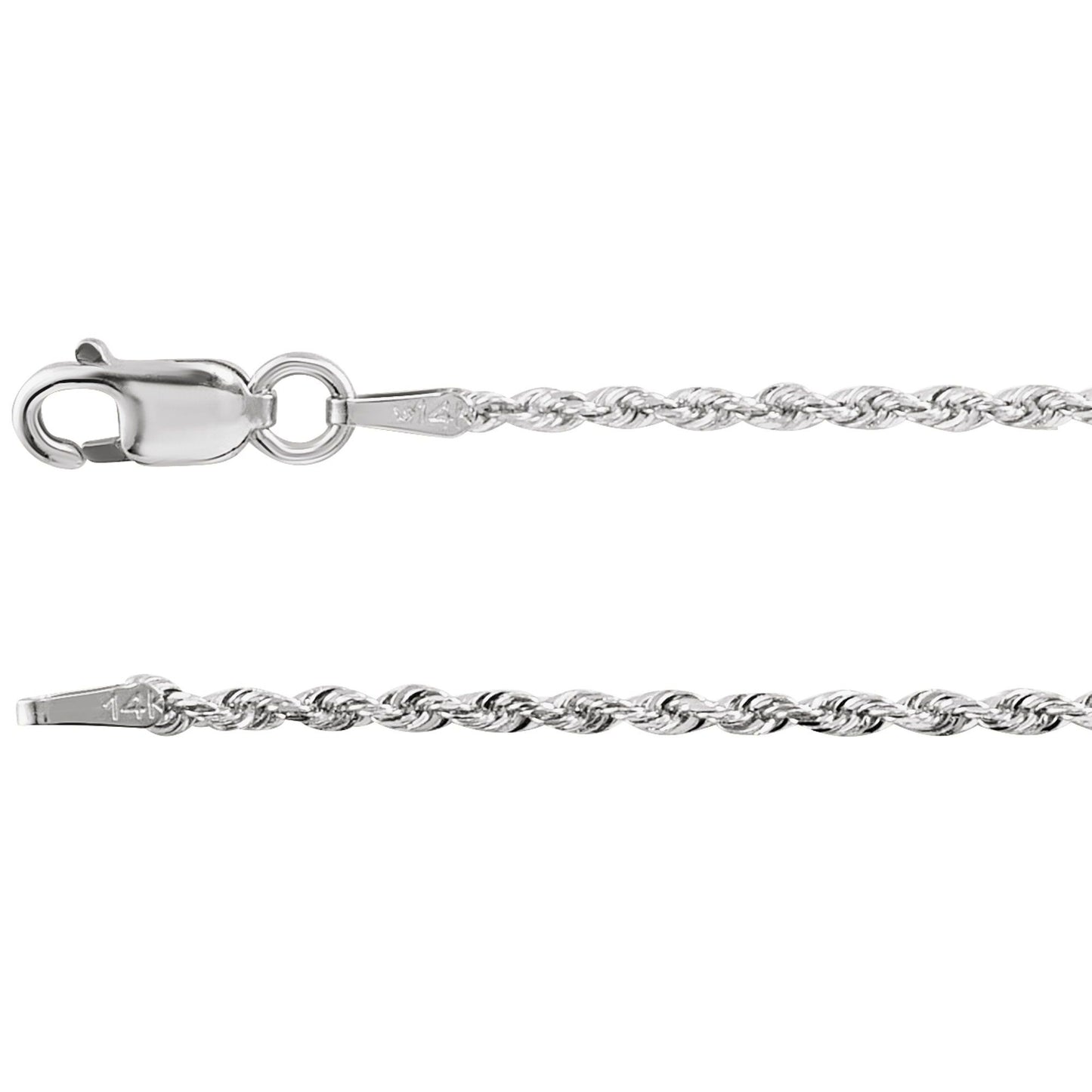Diamond-Cut 1.3mm Rope Chain Necklace in Sterling Silver, 14k Yellow Gold, or 14k White Gold