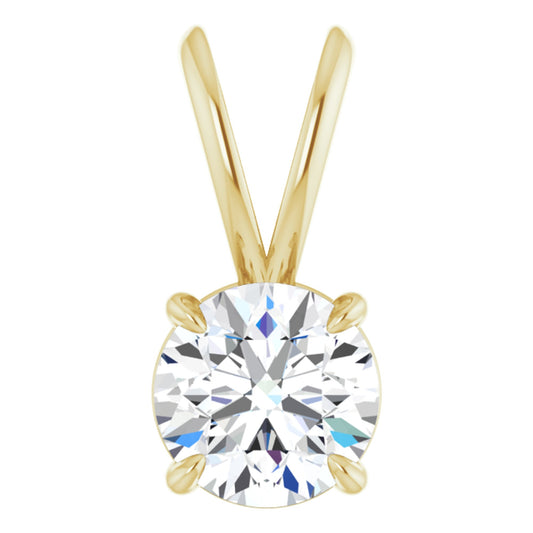 14k Yellow Gold Split Top Claw 4-Prong Pendant with Round Brilliant Cut DNA Gemstone