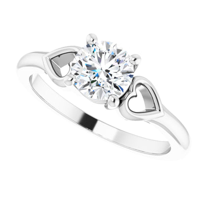 Sterling Silver Solitaire Heart 4-Prong Ring with Round Brilliant Cut DNA Gemstone