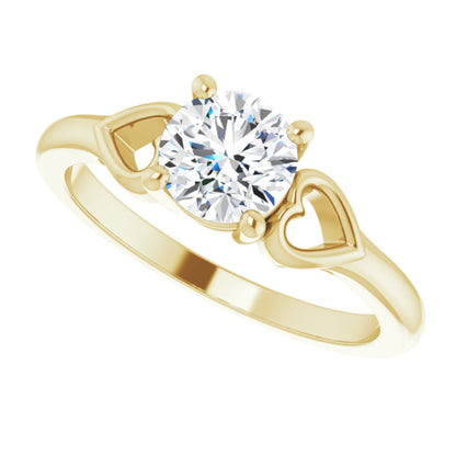 14k Yellow Gold Solitaire Heart 4-Prong Ring with Round Brilliant Cut DNA Gemstone