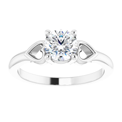 Sterling Silver Solitaire Heart 4-Prong Ring with Round Brilliant Cut DNA Gemstone