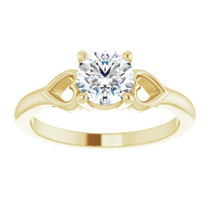 14k Yellow Gold Solitaire Heart 4-Prong Ring with Round Brilliant Cut DNA Gemstone