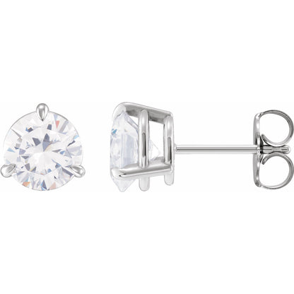 Sterling Silver Claw 3-Prong Stud Earring(s) with Round Brilliant Cut DNA Gemstone(s)