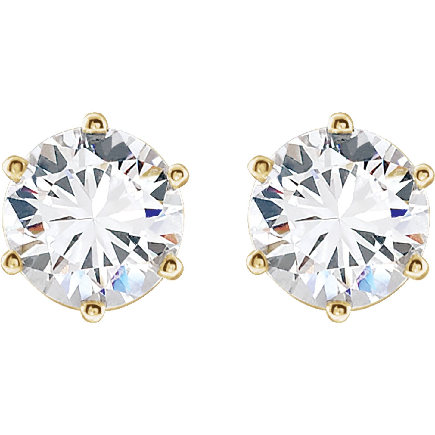 14k Yellow Gold 6-Prong Stud Earring(s) with Round Brilliant Cut DNA Gemstone(s)