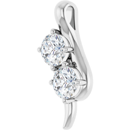 Sterling Silver 2 Stone Pendant with Round Brilliant Cut DNA Gemstones