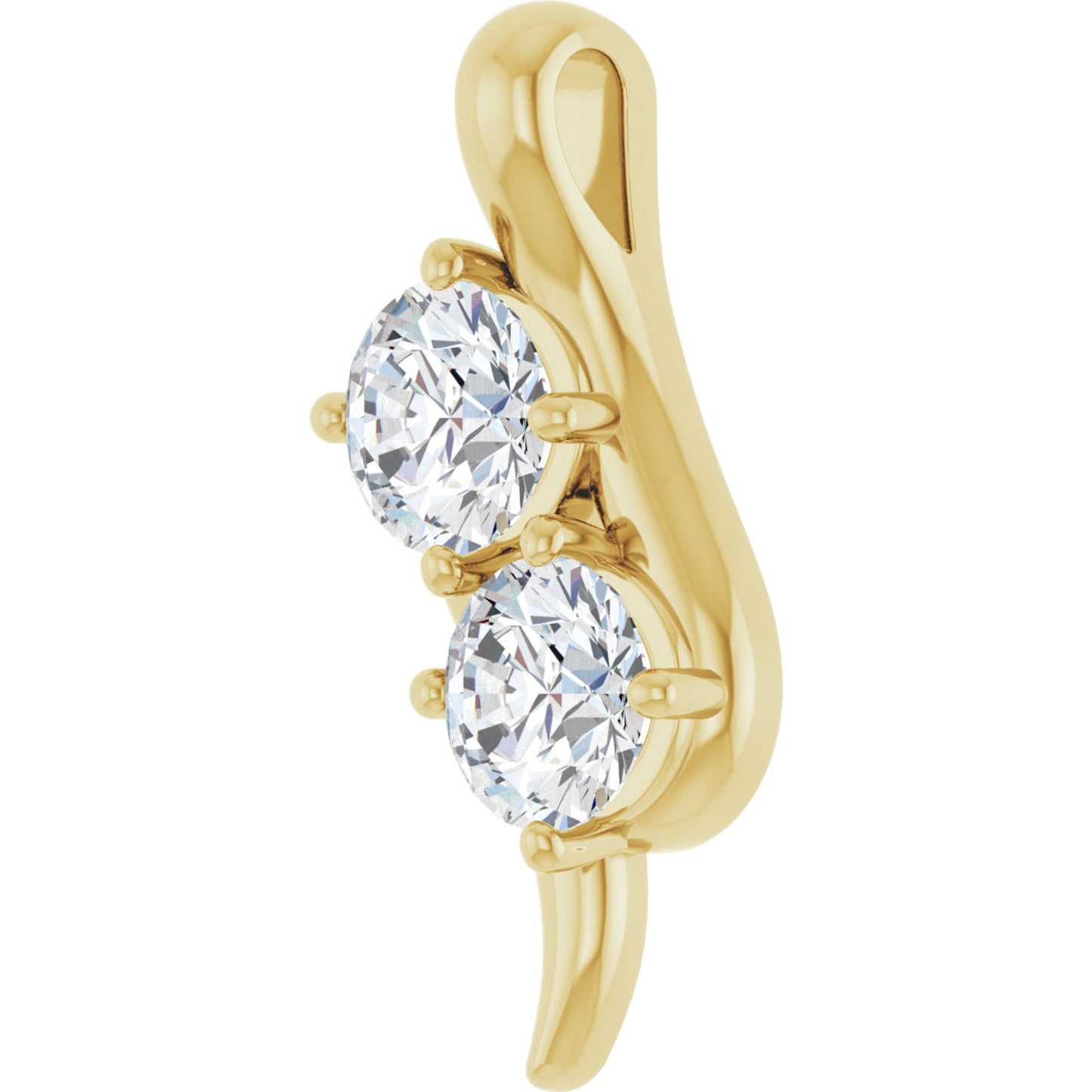 14k Yellow Gold 2 Stone Pendant with Round Brilliant Cut DNA Gemstones