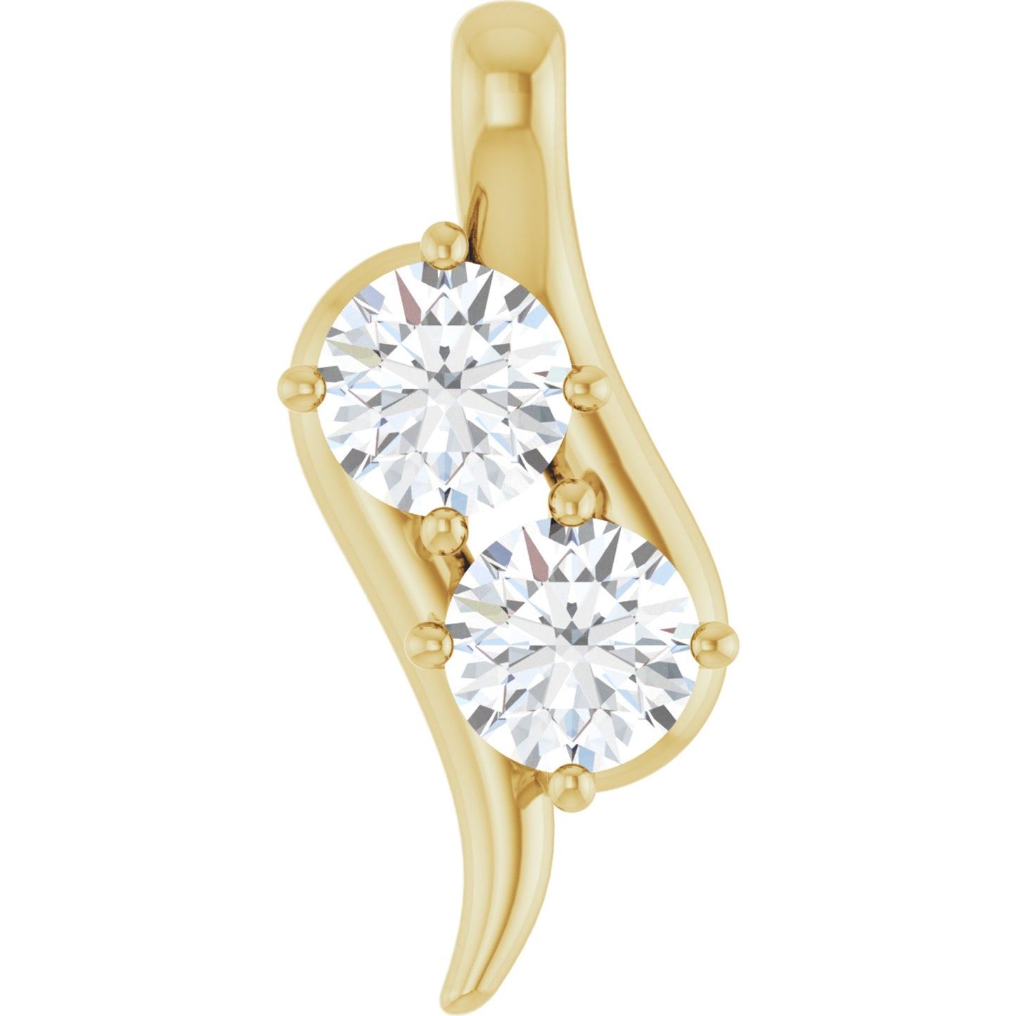 14k Yellow Gold 2 Stone Pendant with Round Brilliant Cut DNA Gemstones
