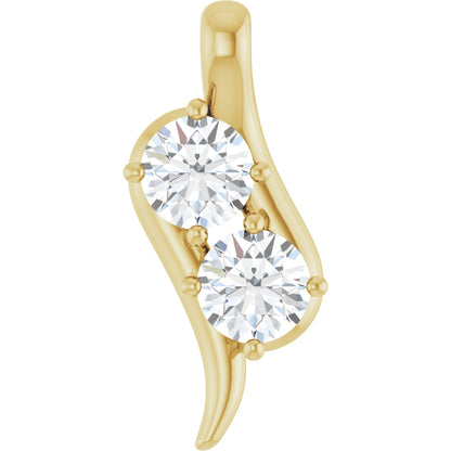 14k Yellow Gold 2 Stone Pendant with Round Brilliant Cut DNA Gemstones