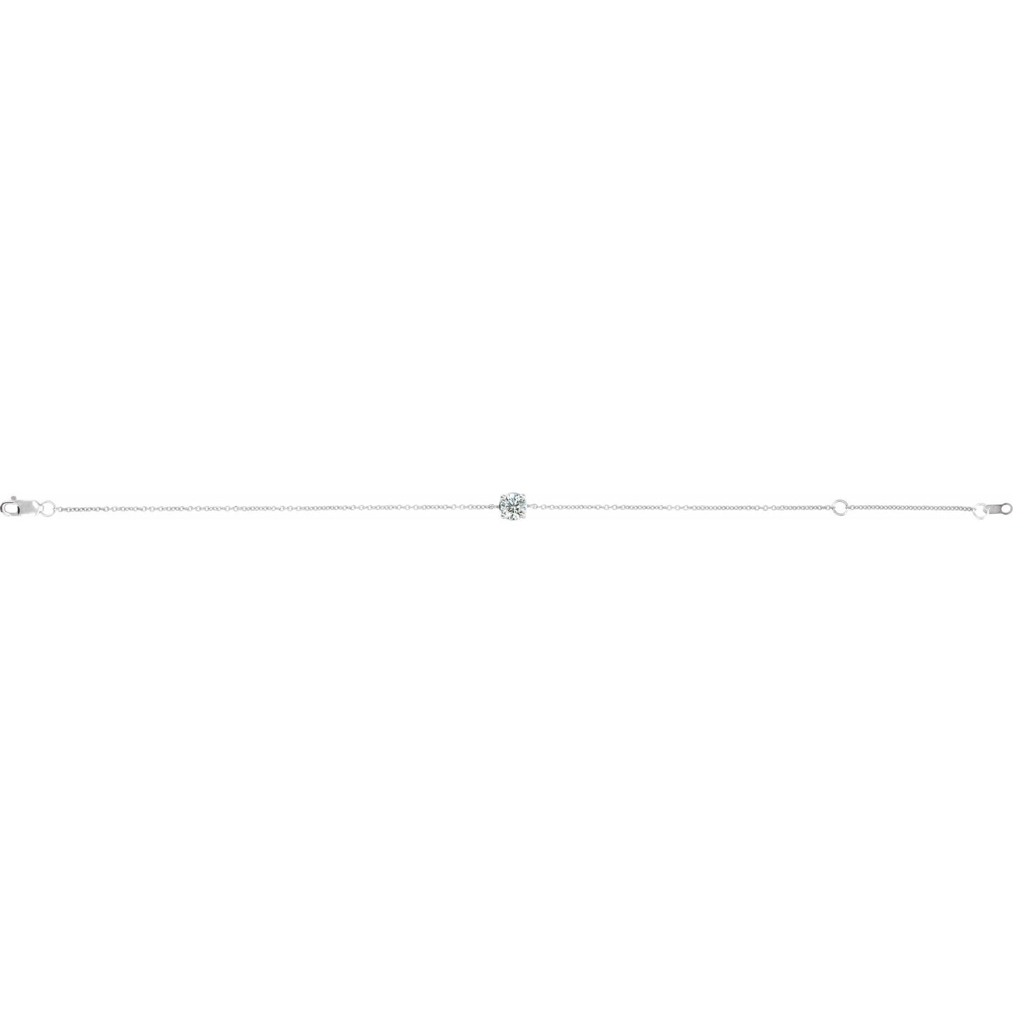 14k White Gold Solitaire 4-Prong Bracelet with Round Brilliant Cut DNA Gemstone