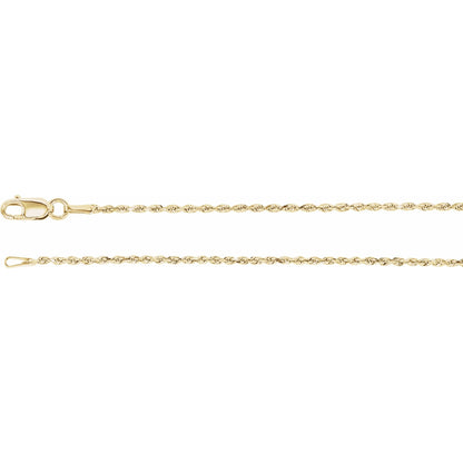 Diamond-Cut 1.3mm Rope Chain Necklace in Sterling Silver, 14k Yellow Gold, or 14k White Gold