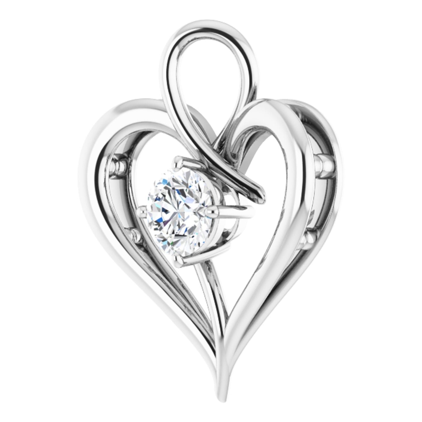 14k White Gold Heart Pendant with Round Brilliant Cut DNA Gemstone