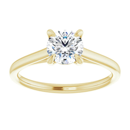 14k Yellow Gold Solitaire Claw 4-Prong Tapered Sides Ring with Round Brilliant Cut DNA Gemstone