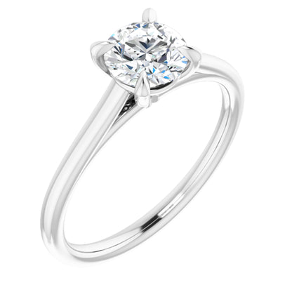 14k White Gold Solitaire Claw 4-Prong Tapered Sides Ring with Round Brilliant Cut DNA Gemstone