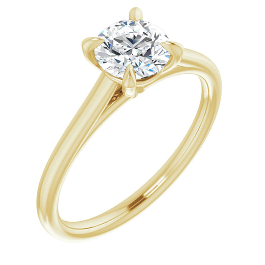 14k Yellow Gold Solitaire Claw 4-Prong Tapered Sides Ring with Round Brilliant Cut DNA Gemstone