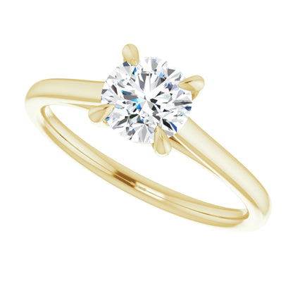 14k Yellow Gold Solitaire Claw 4-Prong Tapered Sides Ring with Round Brilliant Cut DNA Gemstone