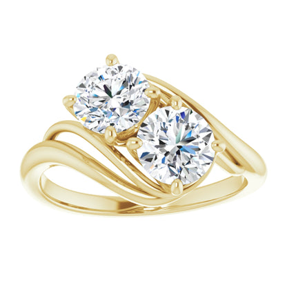 14k Yellow Gold 2 Stone Ring with Round Brilliant Cut DNA Gemstones