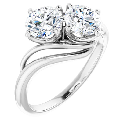 Sterling Silver 2 Stone Ring with Round Brilliant Cut DNA Gemstones