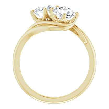 14k Yellow Gold 2 Stone Ring with Round Brilliant Cut DNA Gemstones