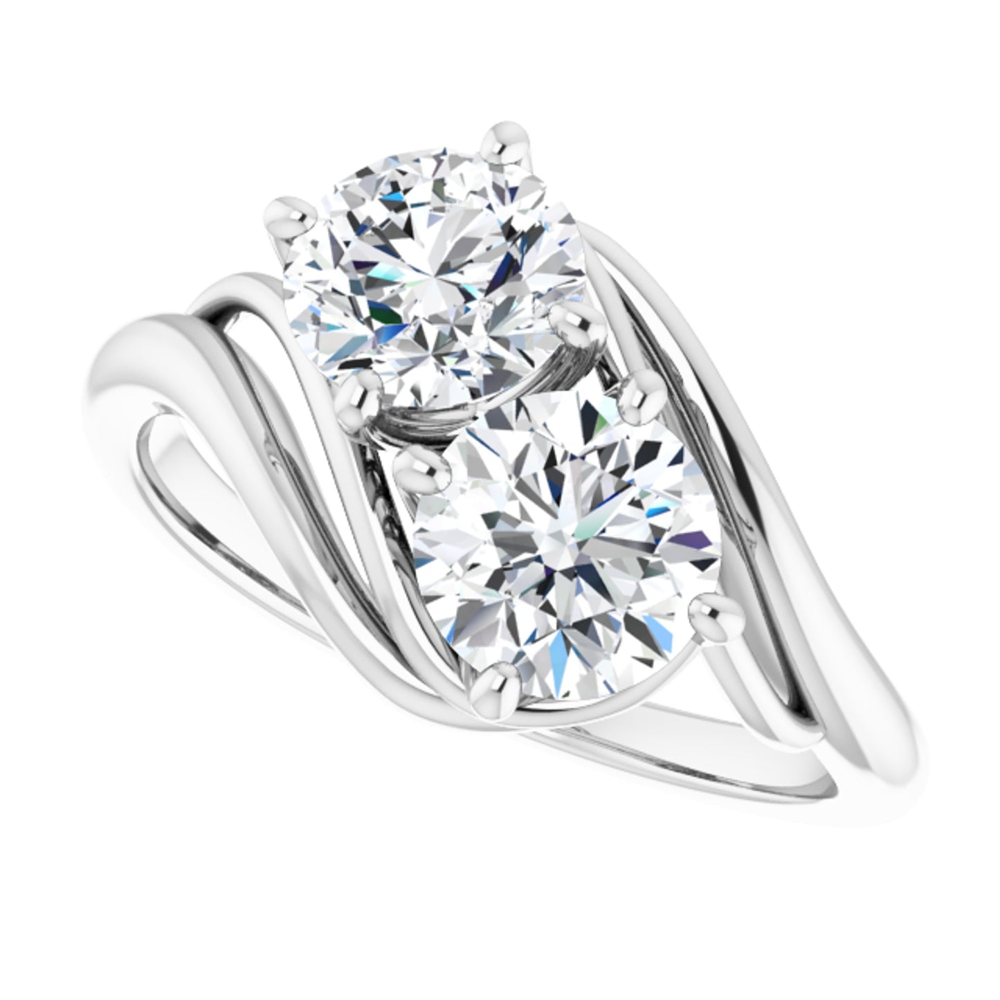 Sterling Silver 2 Stone Ring with Round Brilliant Cut DNA Gemstones