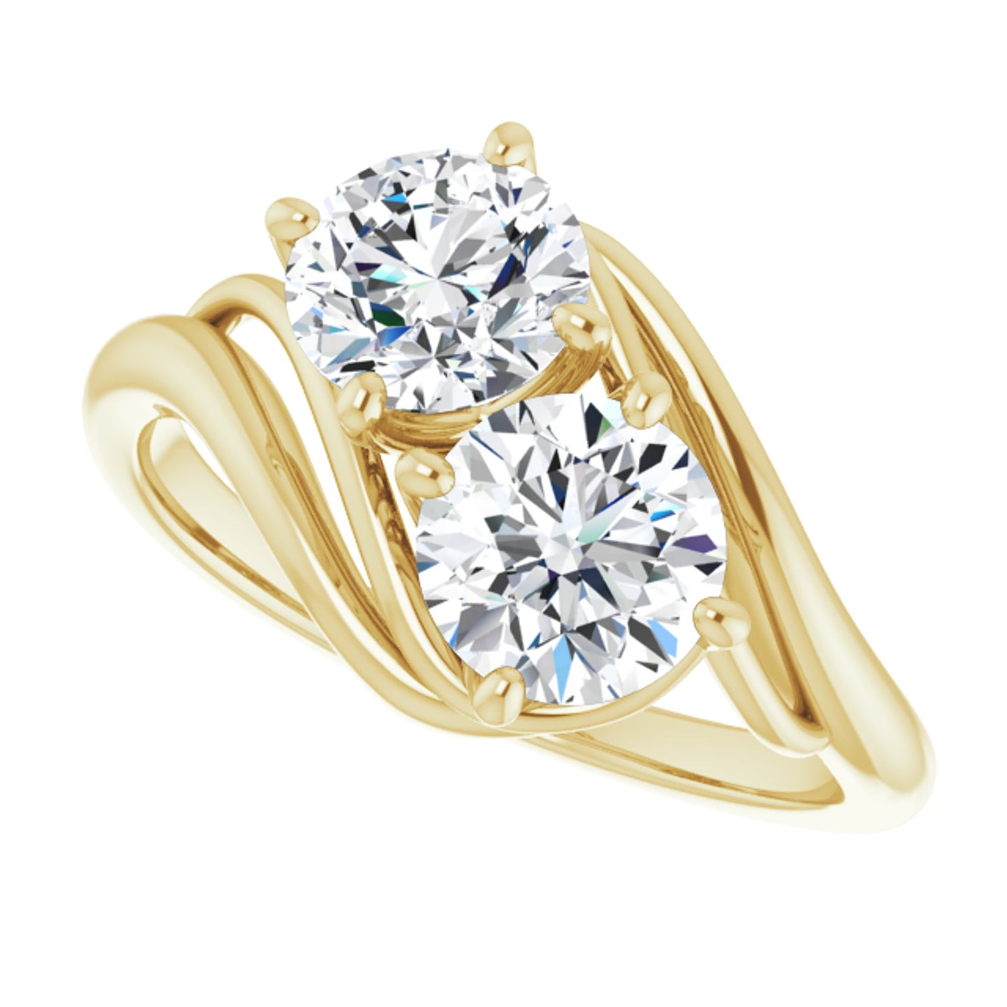 14k Yellow Gold 2 Stone Ring with Round Brilliant Cut DNA Gemstones