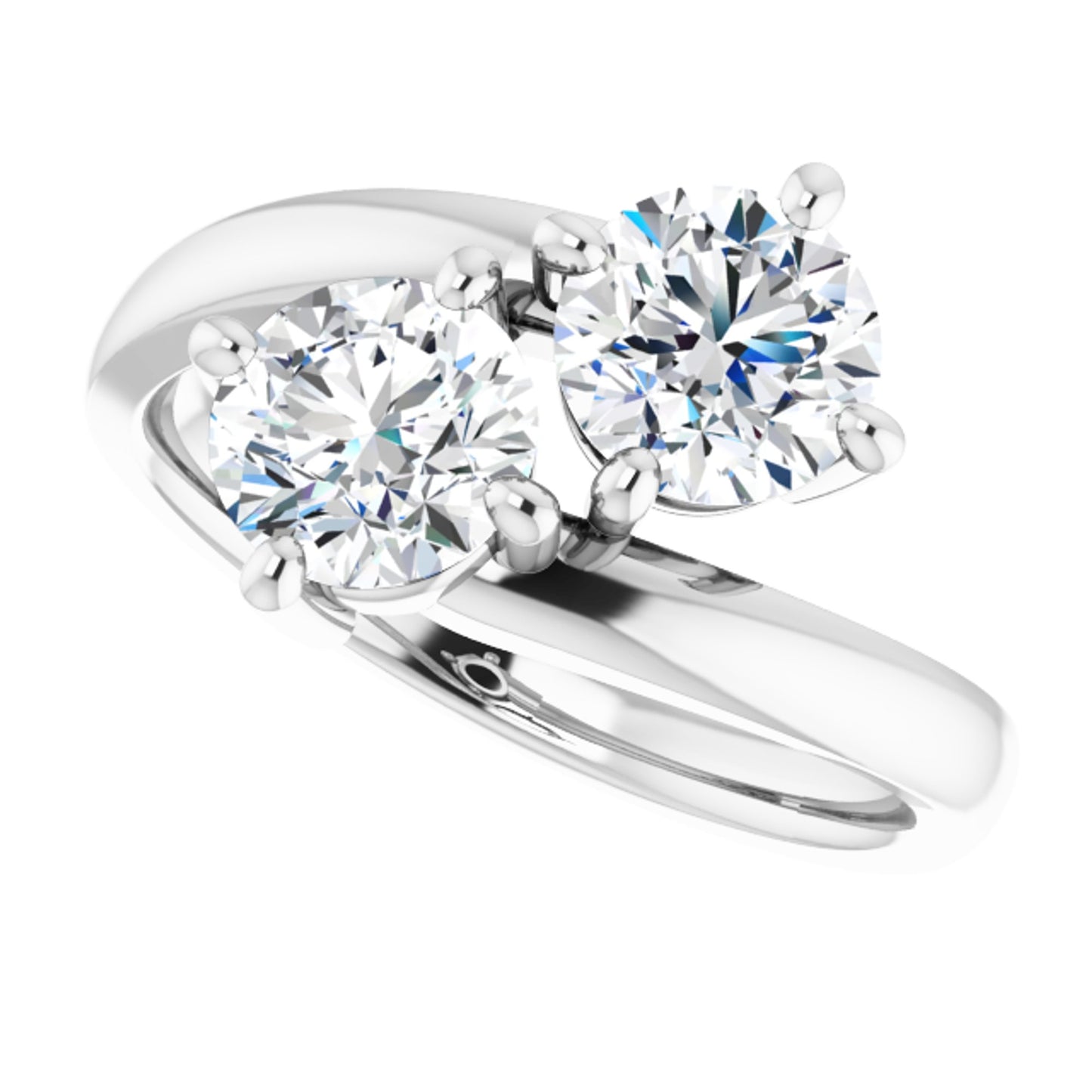 14k White Gold Simple 2 Stone Ring with Round Brilliant Cut DNA Gemstones