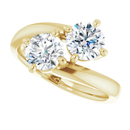 14k Yellow Gold Simple 2 Stone Ring with Round Brilliant Cut DNA Gemstones