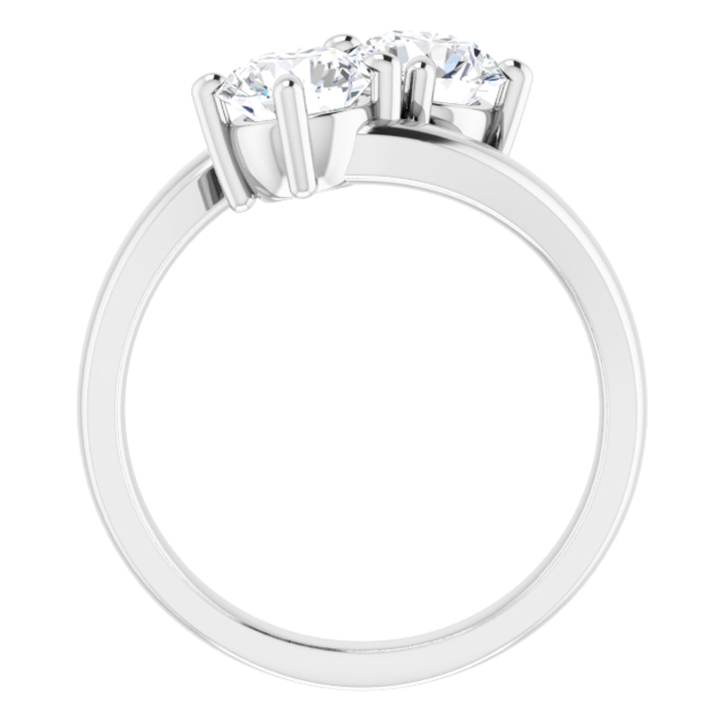14k White Gold Simple 2 Stone Ring with Round Brilliant Cut DNA Gemstones