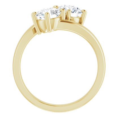 14k Yellow Gold Simple 2 Stone Ring with Round Brilliant Cut DNA Gemstones