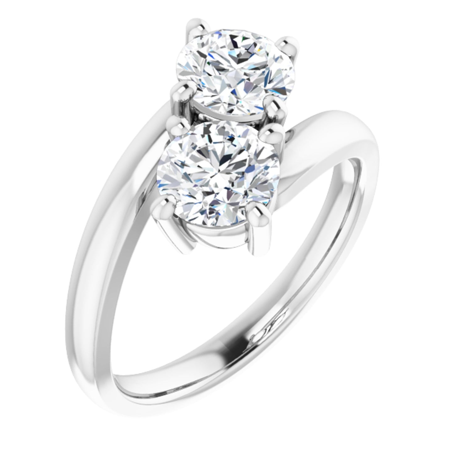 14k White Gold Simple 2 Stone Ring with Round Brilliant Cut DNA Gemstones